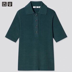 Uniqlo U Viscose Blend Short-Sleeve Polo Sweater Teal Small